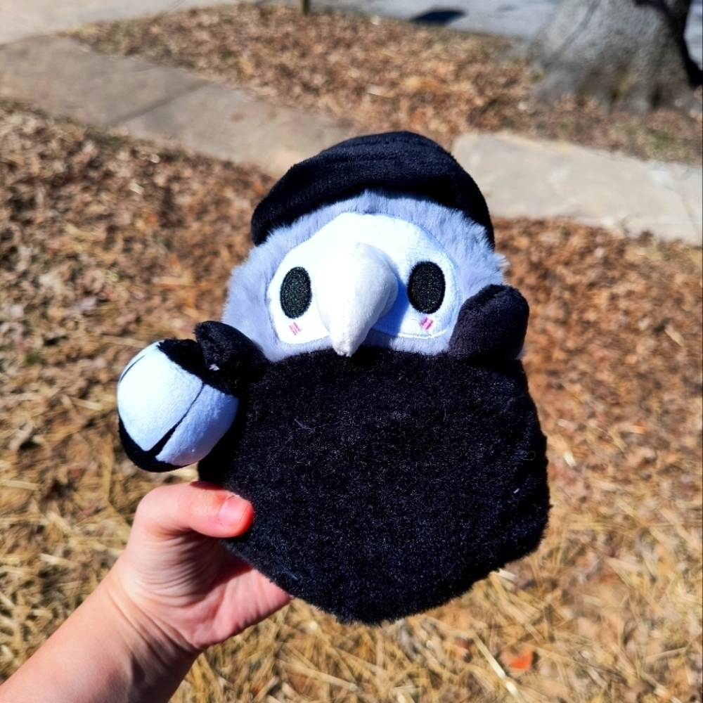 Cute Soft Black, White, and Gray Plague Doctor Plush Toy